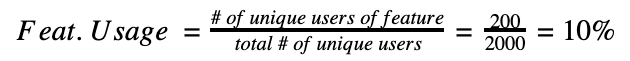 200 users of a particular feature out of 2000 users overall gives a 10% unique feature usage rate.