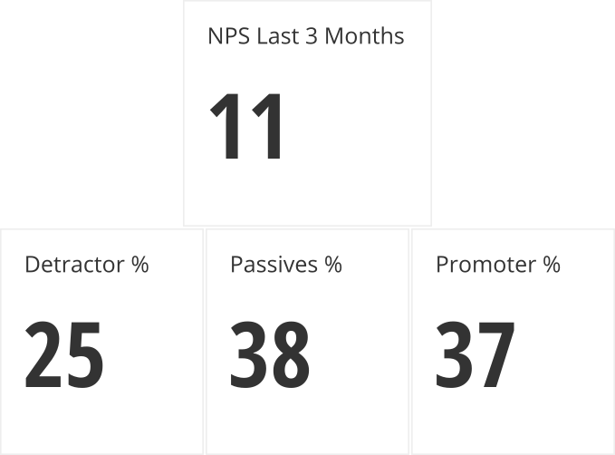 Summary statistics showing NPS and its breakdown into response type components