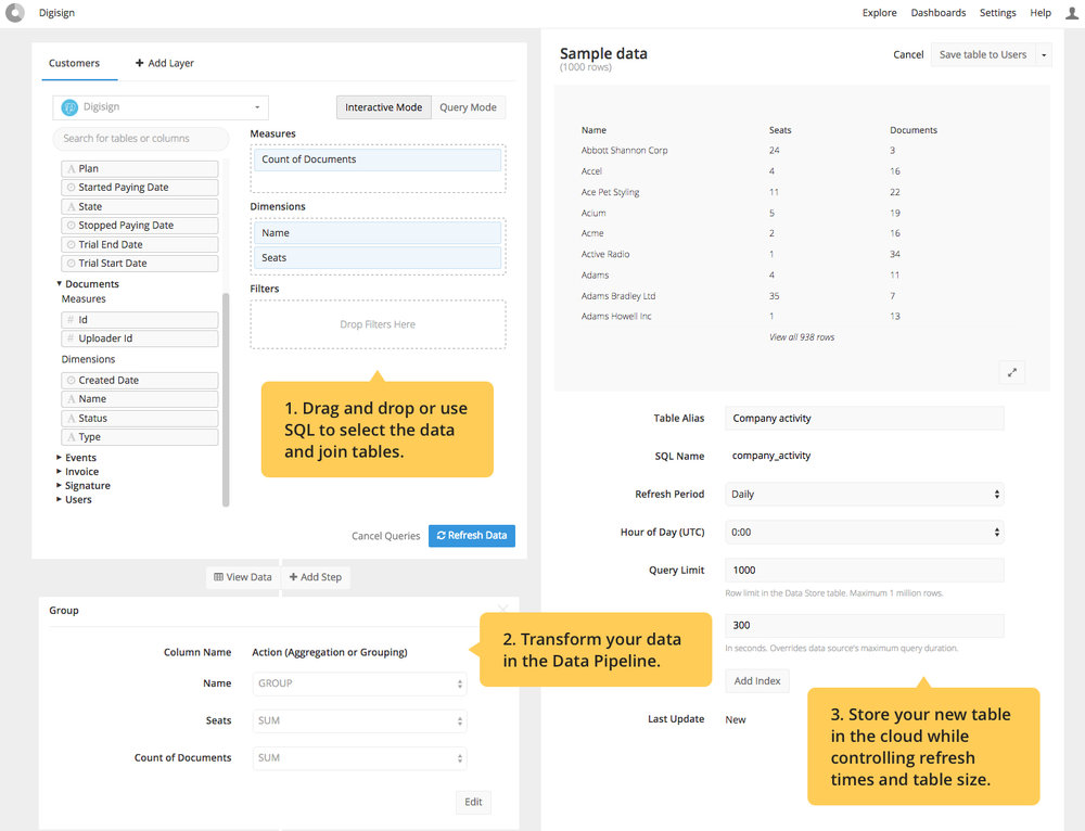 Creating a table in Data Stores