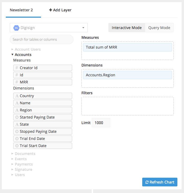 drag and drop query building interface on Chartio