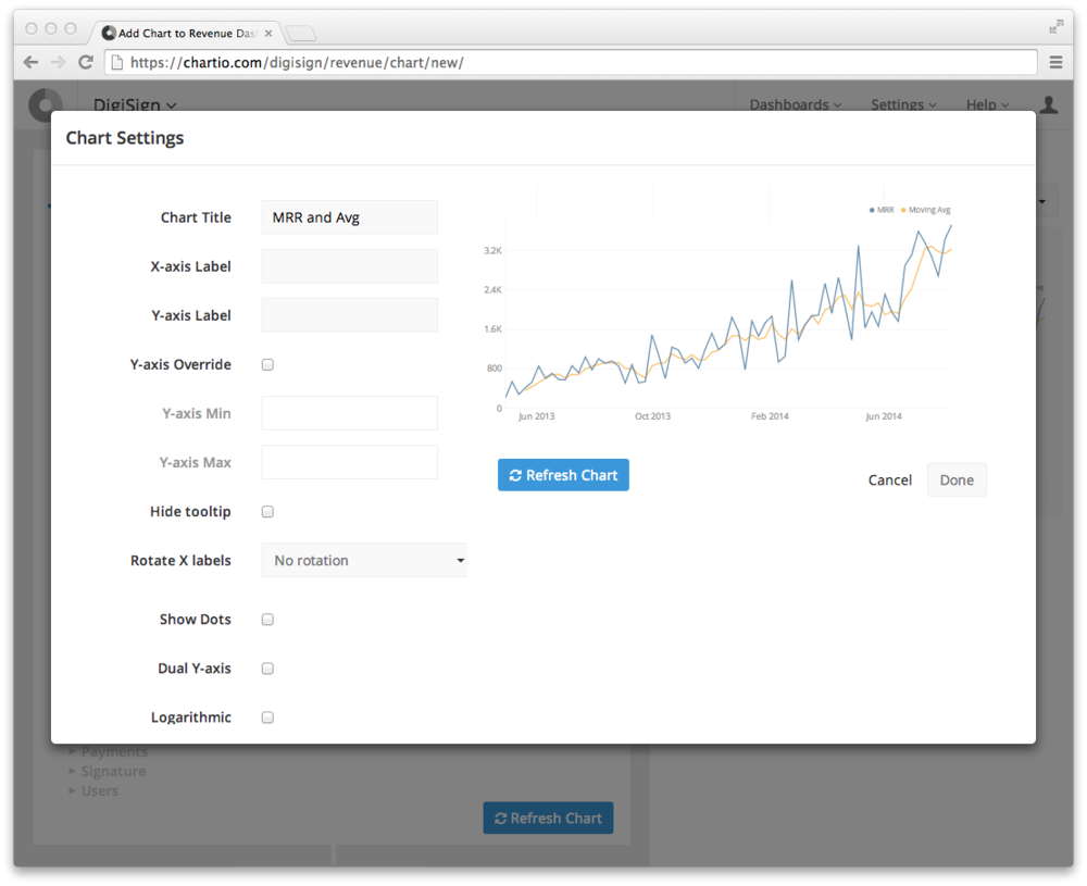 Chartio chart settings