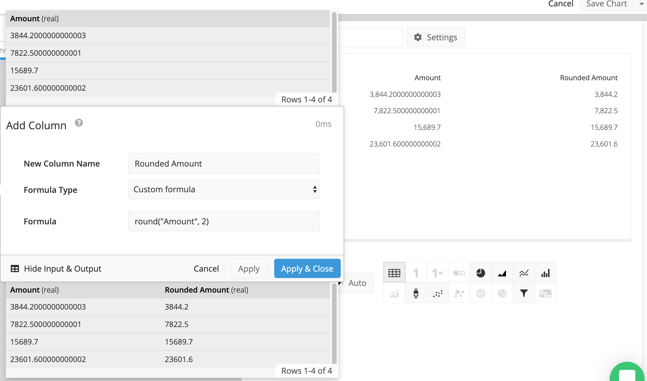 Use the round() function in a Custom Formula in an Add Column step