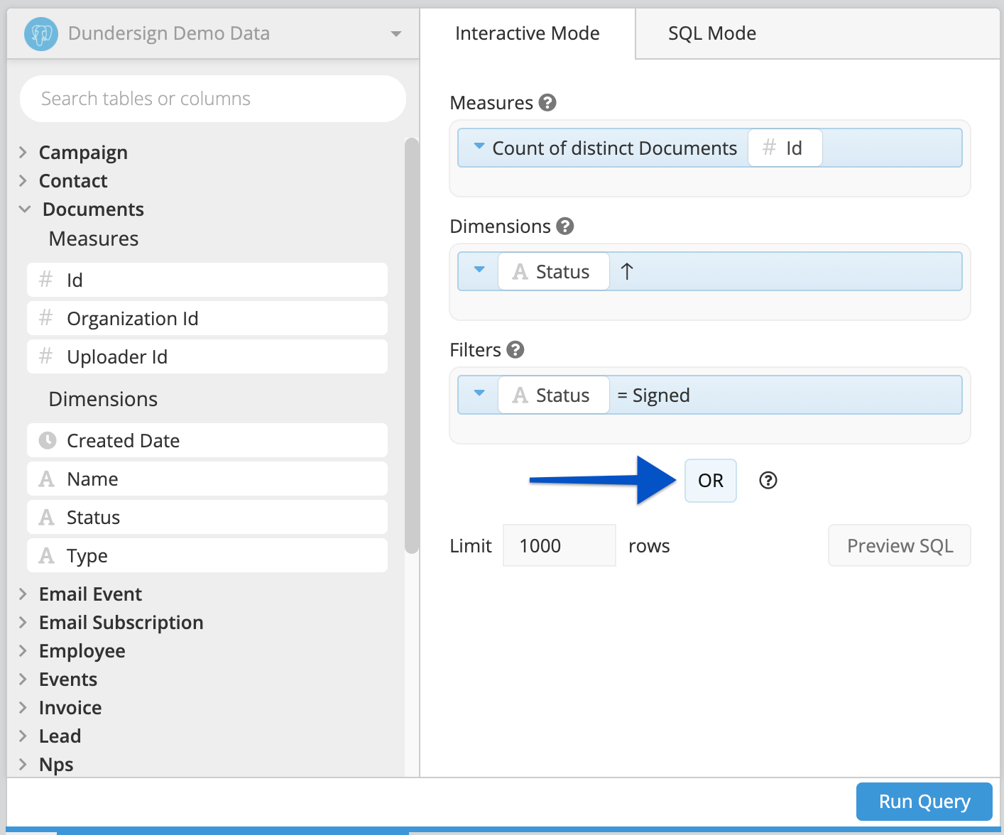 Add an OR Filter in Interactive Mode