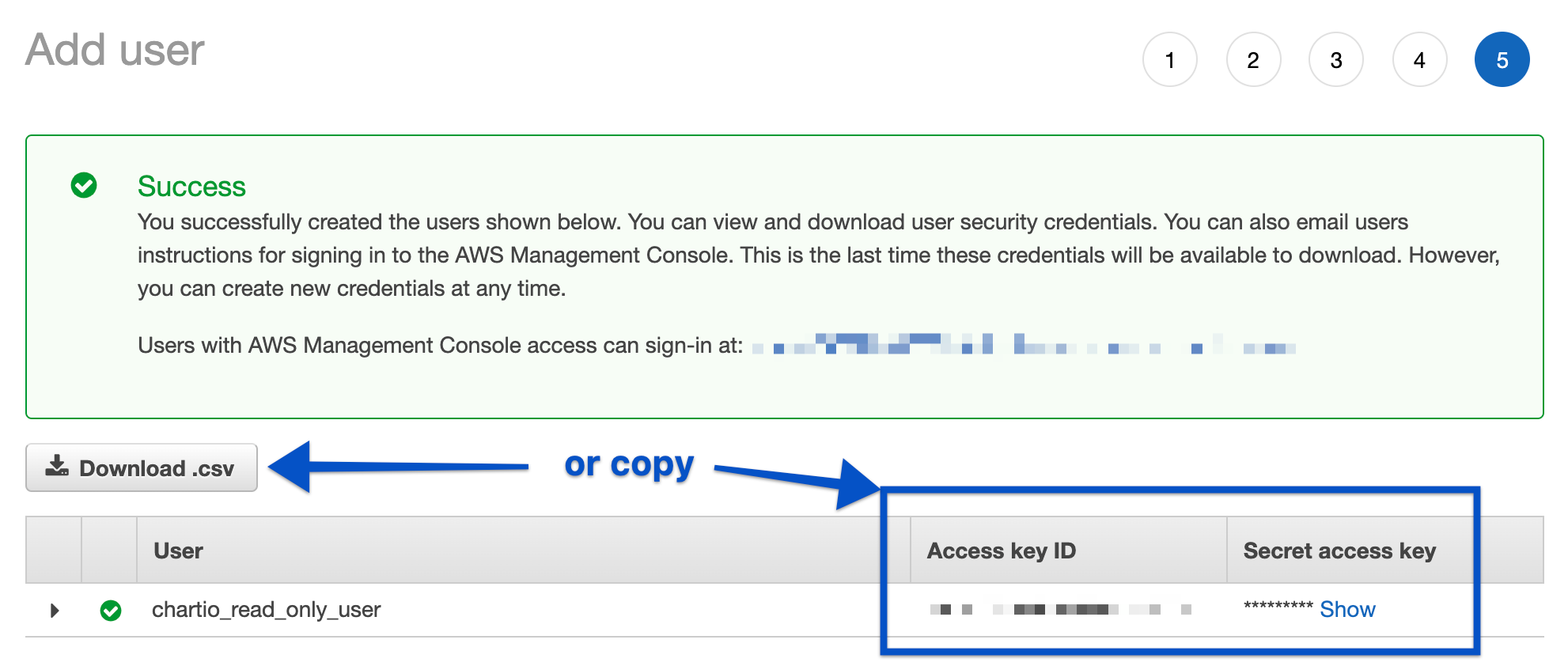 Save the generated Secret access key