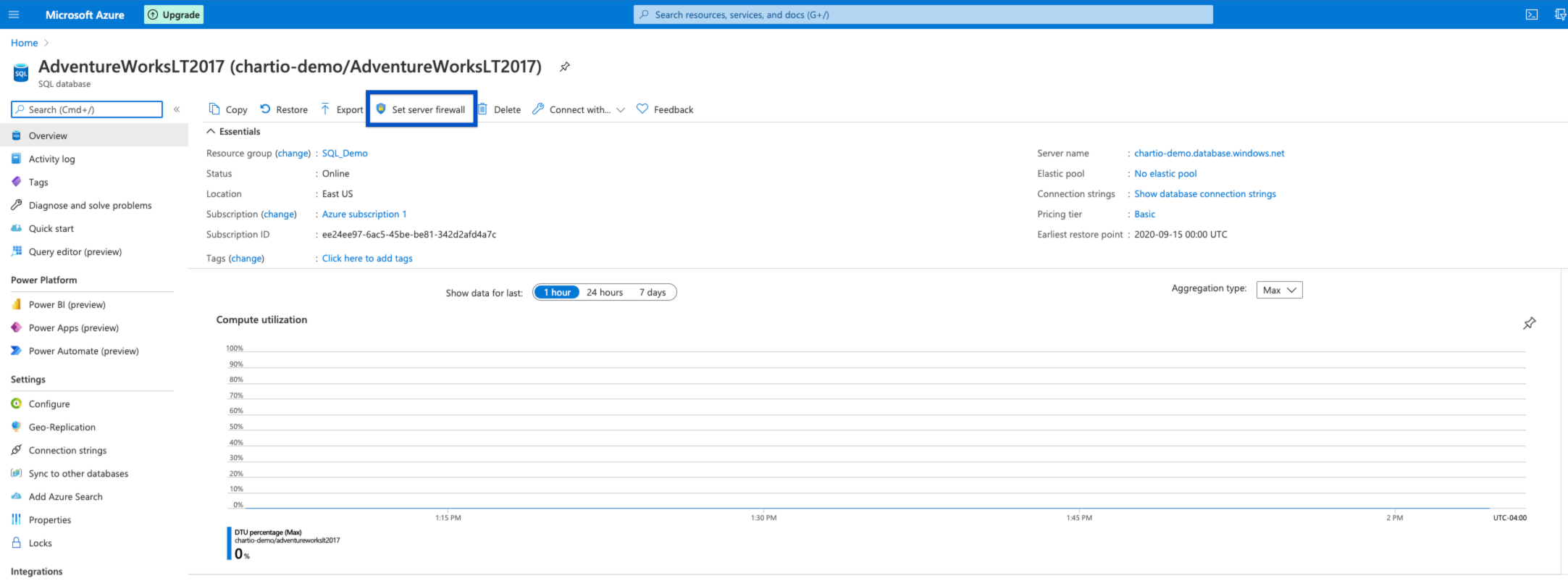 Click Set server firewall from the Overview page