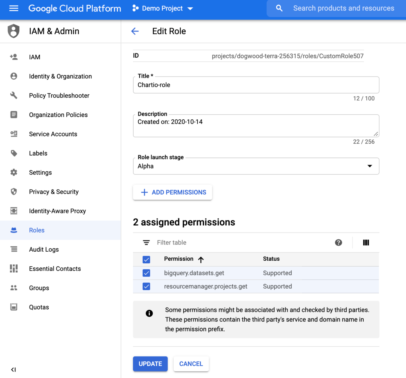 Add permissions to the custom role