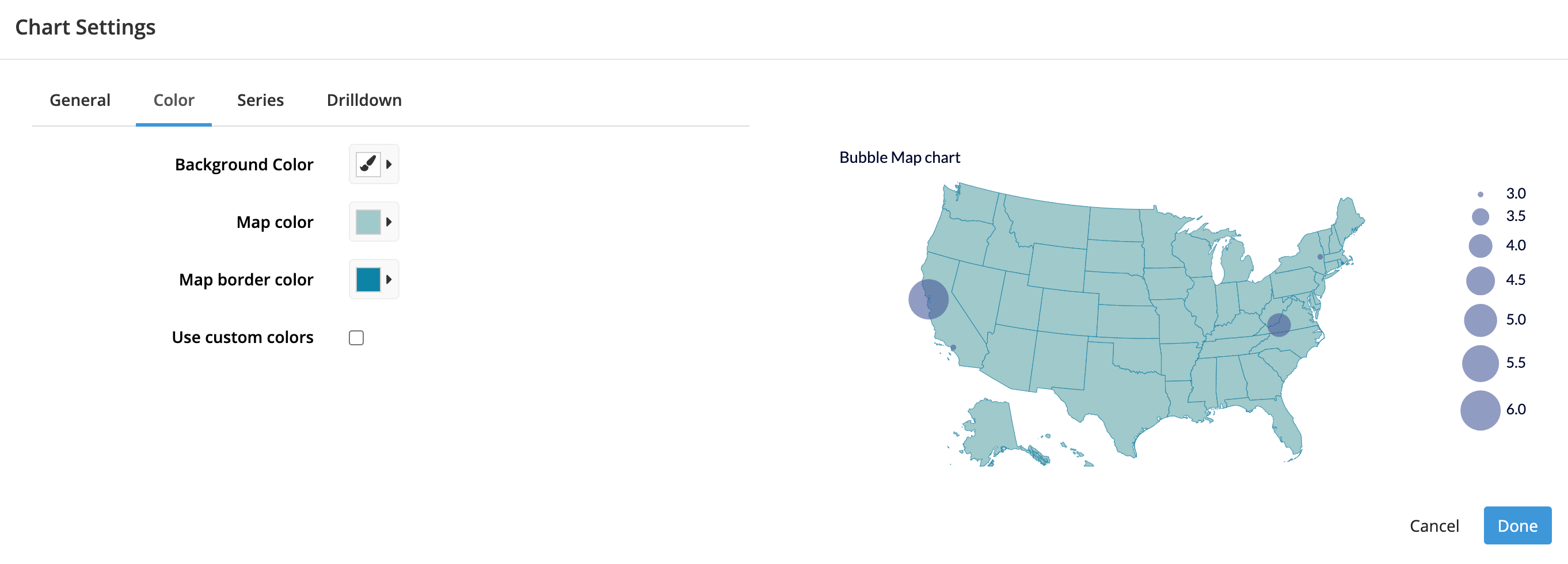 Change your Bubble Map color settings