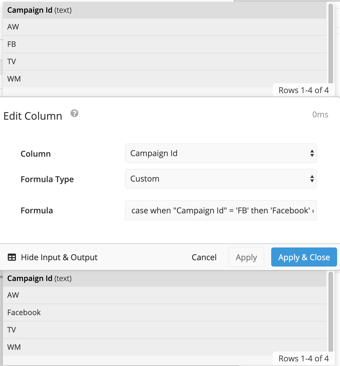 Edit your column's results using a case statement