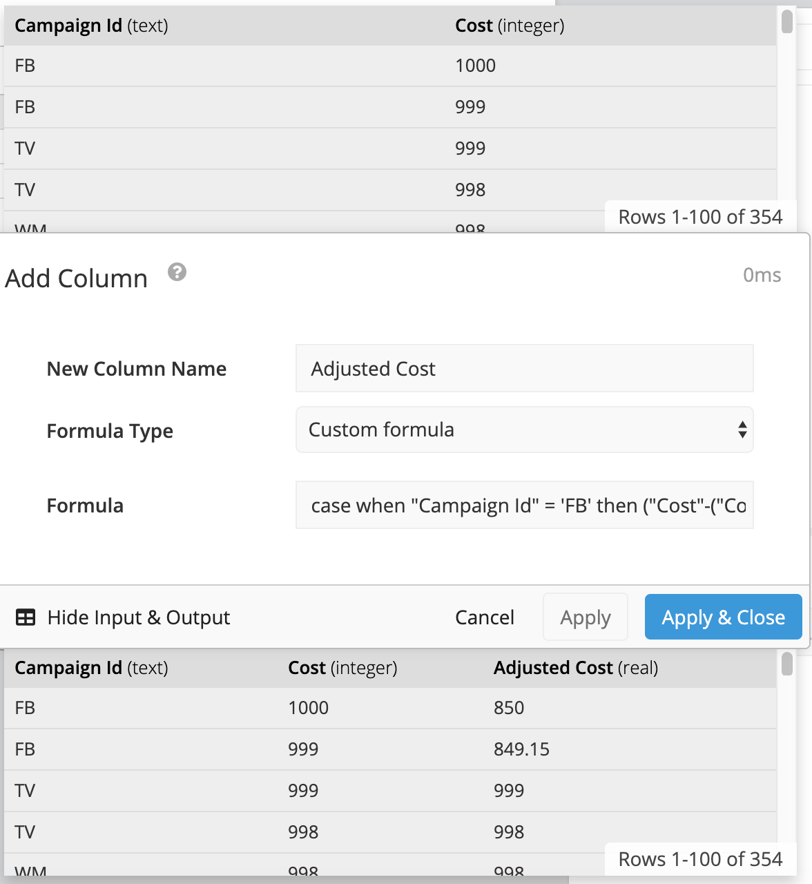 Add a column to calculate adjusted cost using a CASE statement