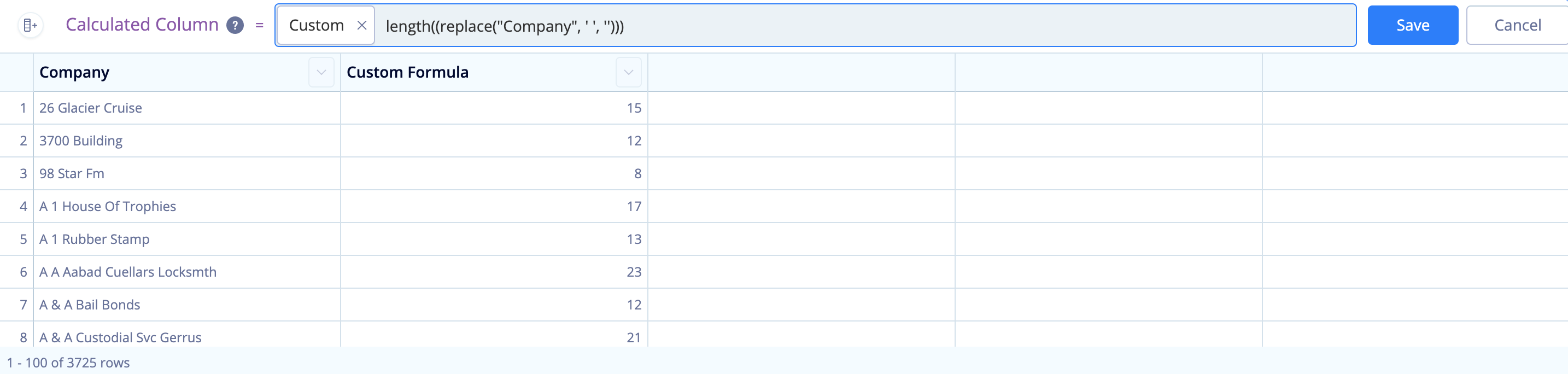 Count all characters excluding spaces using length() and replace()