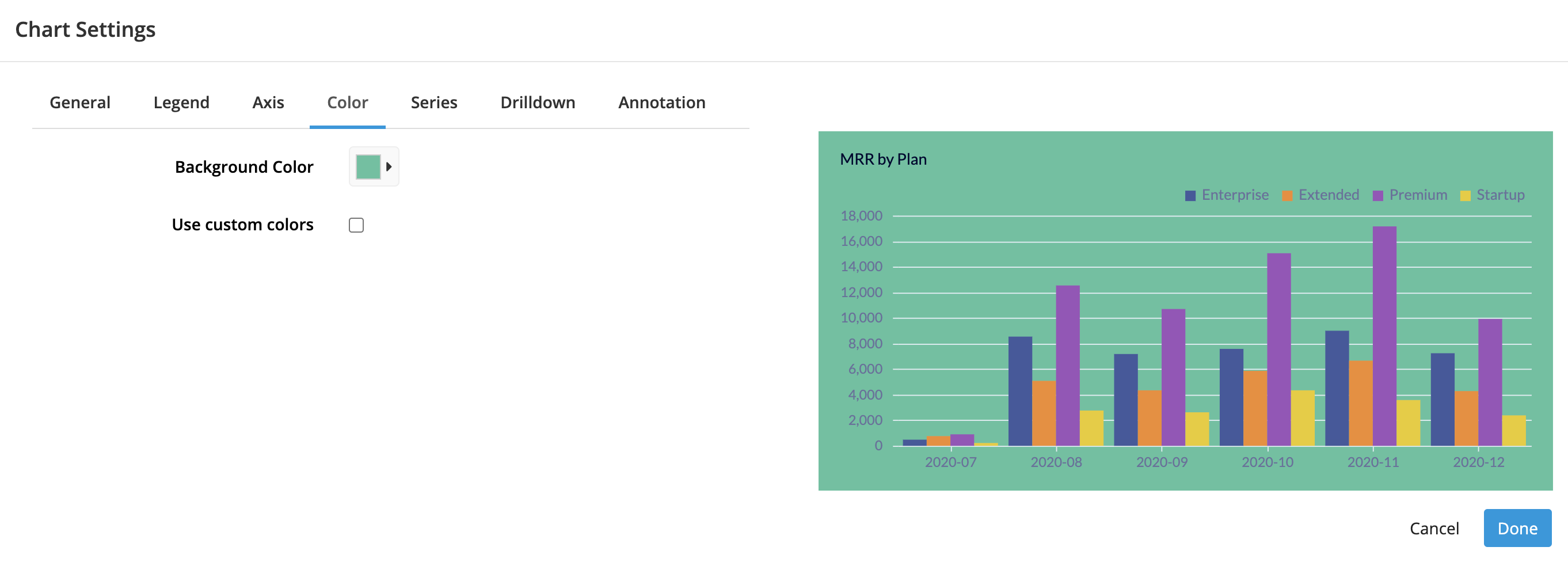 Choose a custom background color for your chart