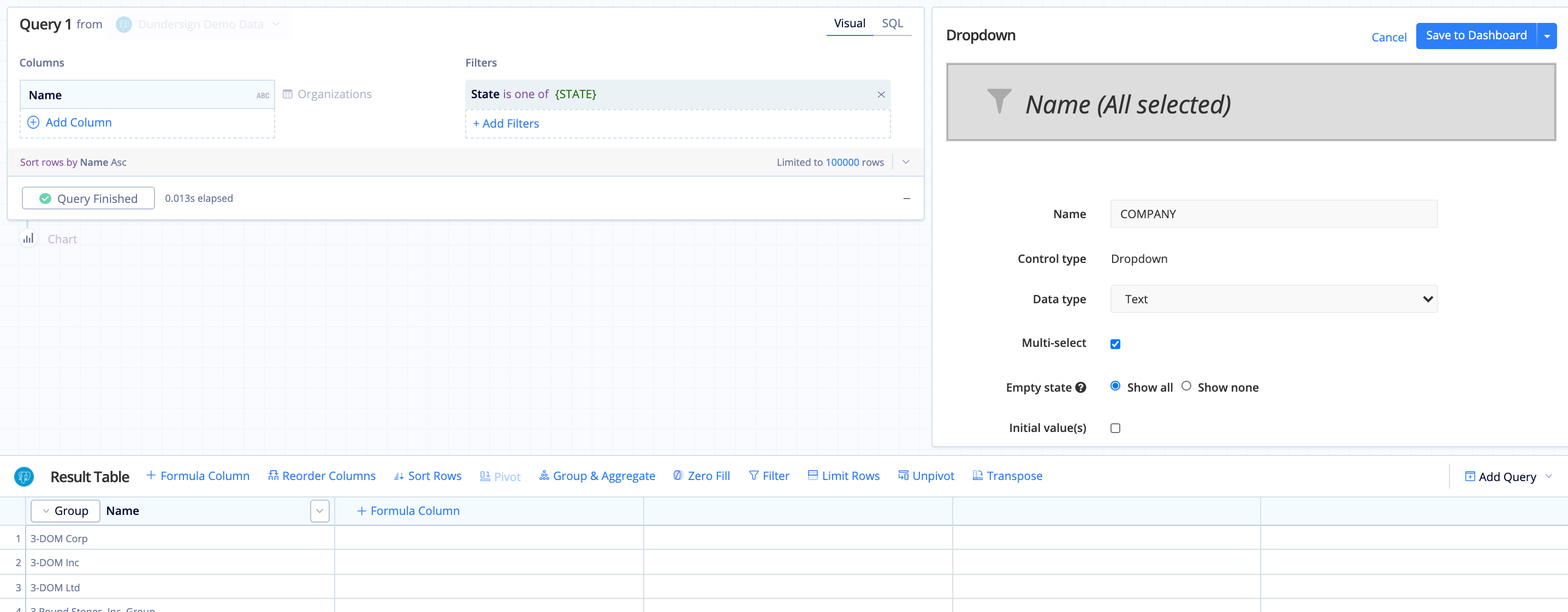 Create a Company Dropdown using the Company column in the Users table