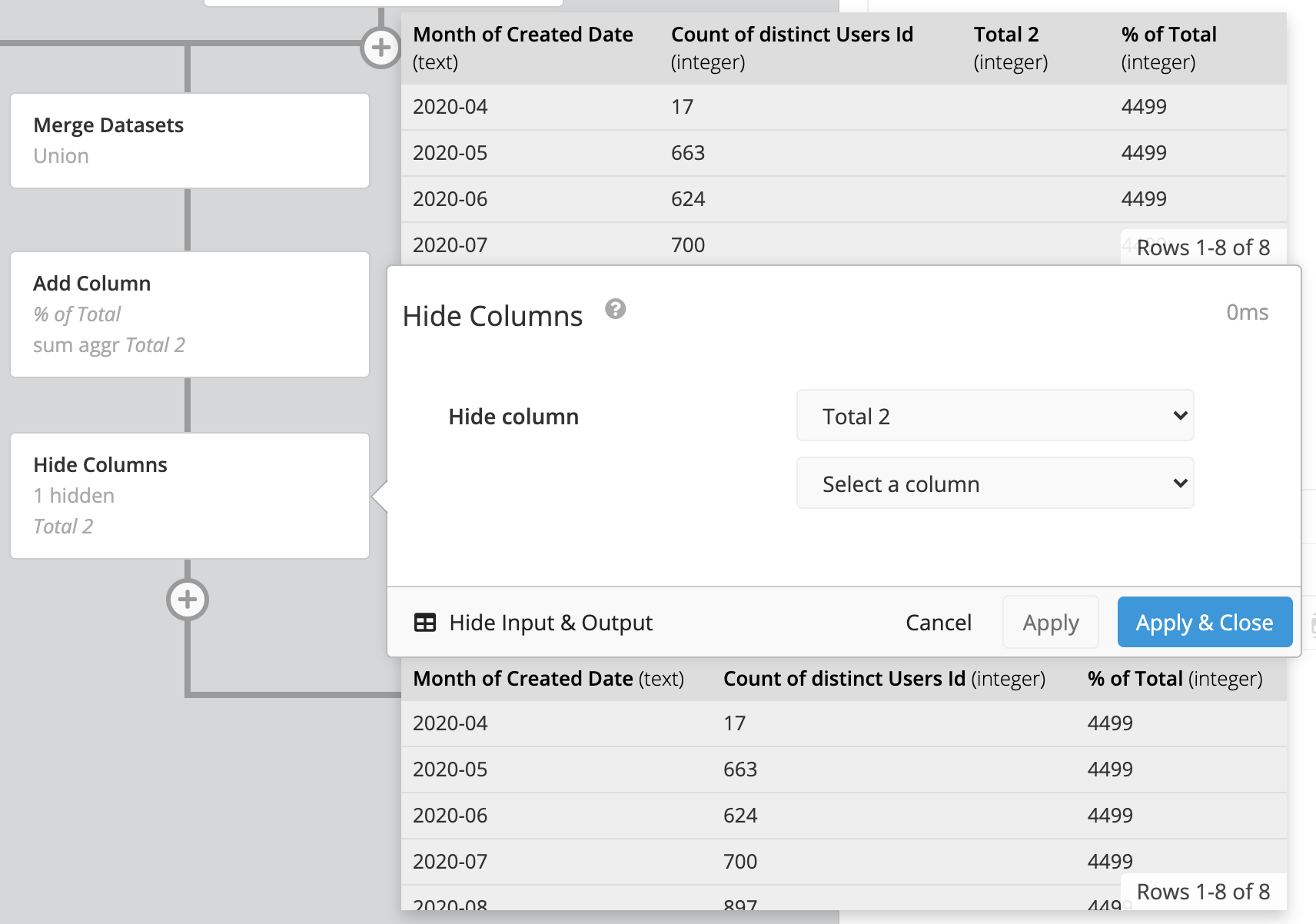 Hide Columns step under Merge