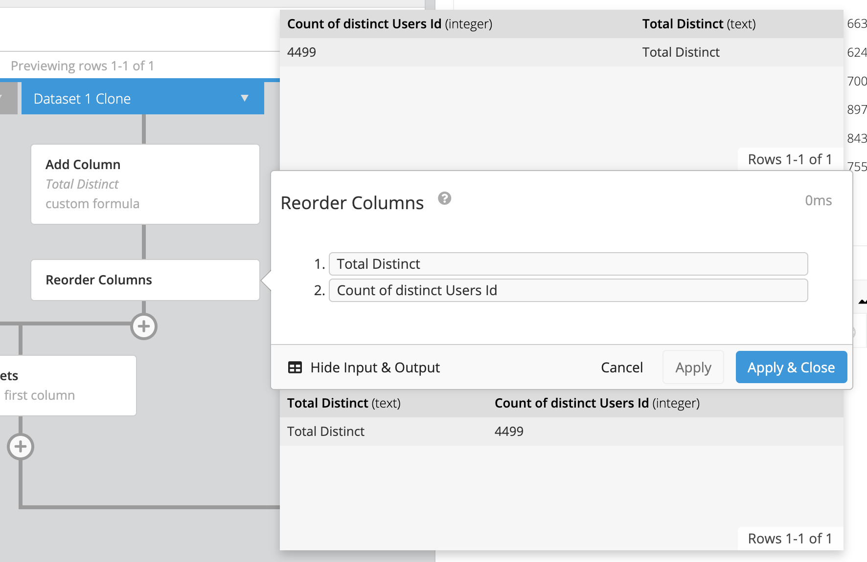 Add Reorder Columns step to Dataset 1 Clone