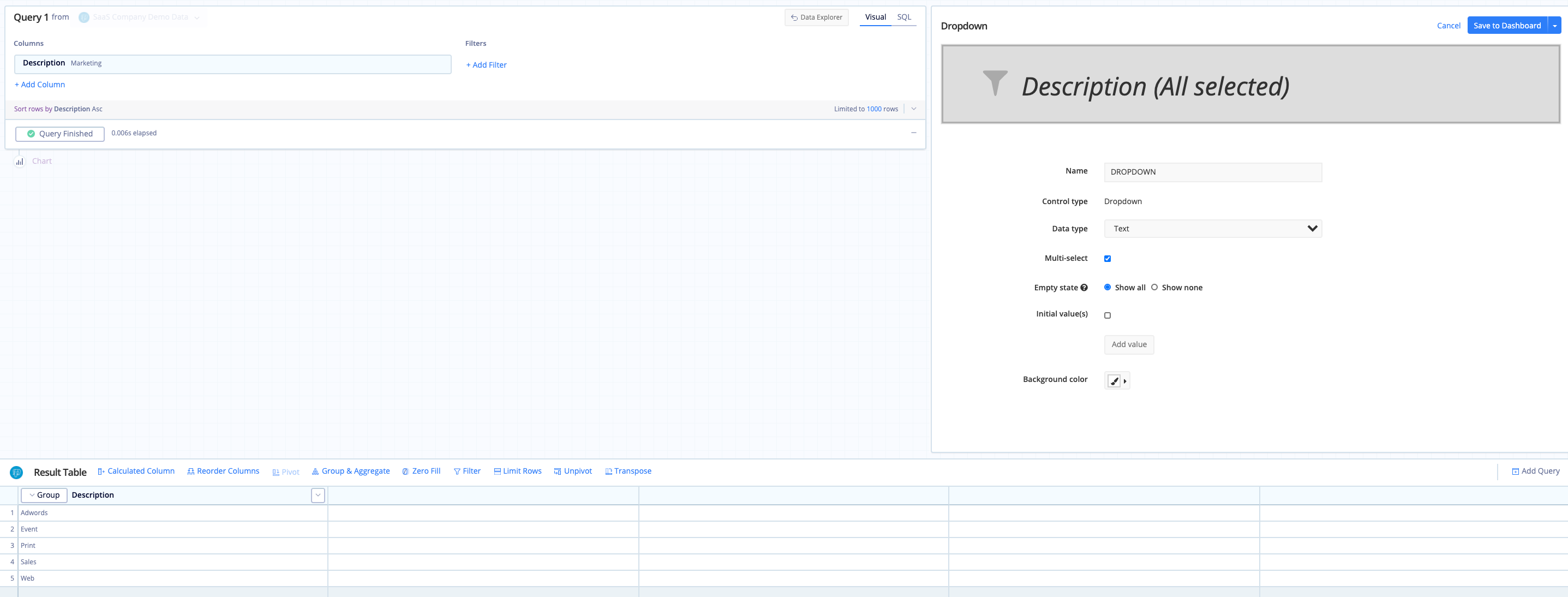 Create a Dropdown in Visual SQL