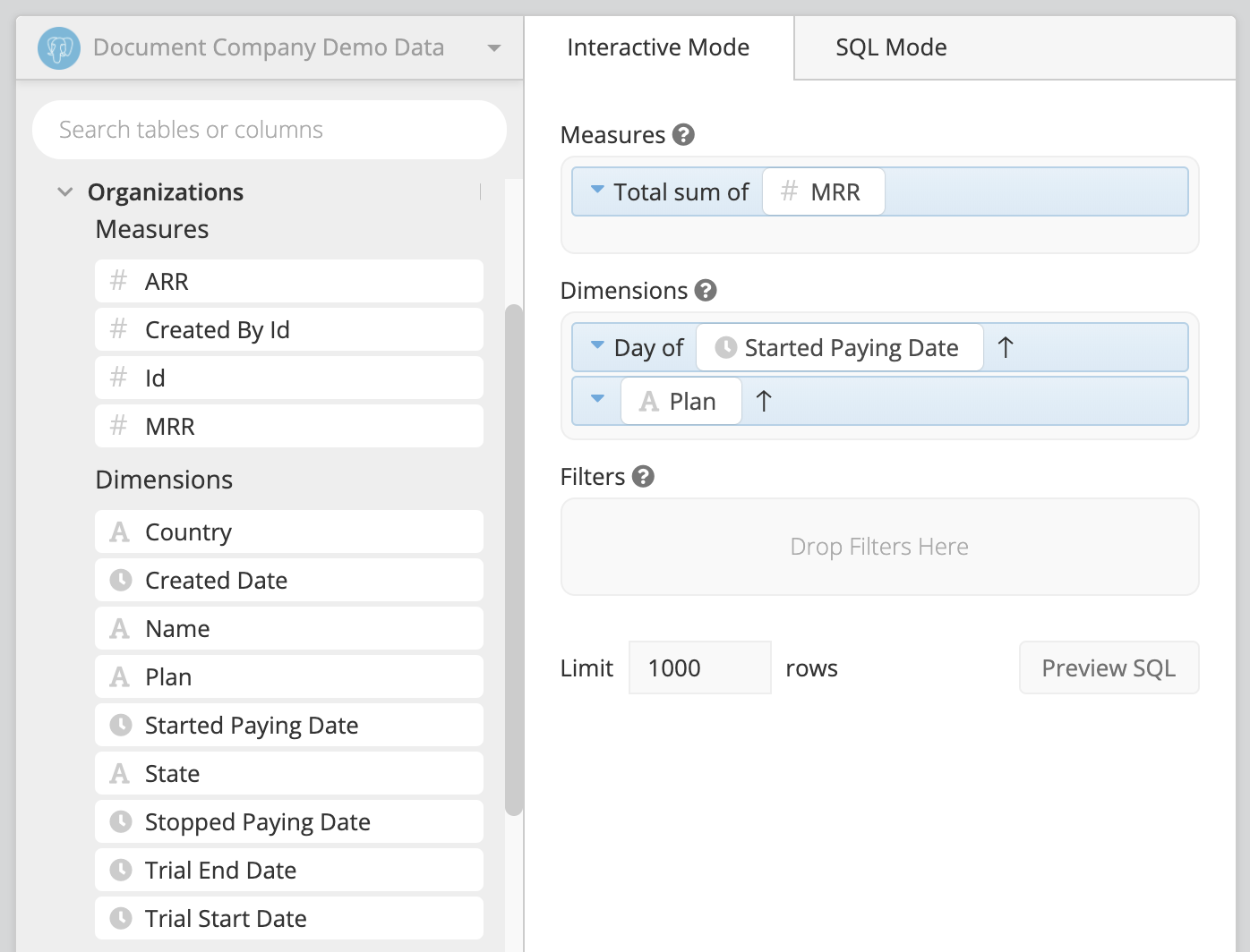 Data explorer - measures and dimensions