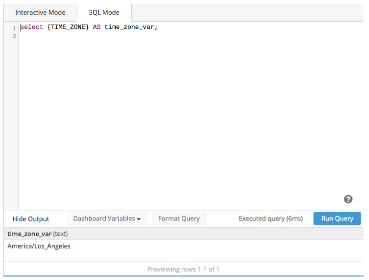 Type the timezone variable in SQL Mode