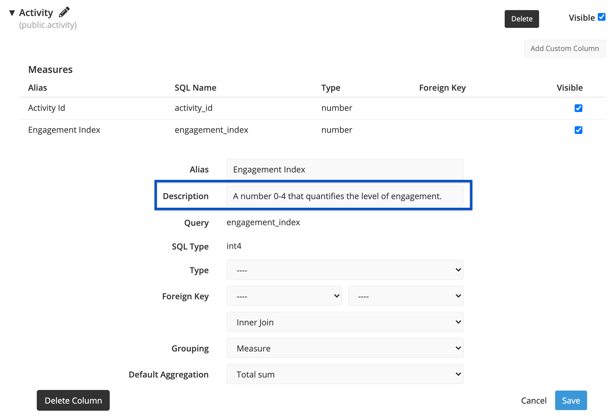 Edit a description of a table in your data source