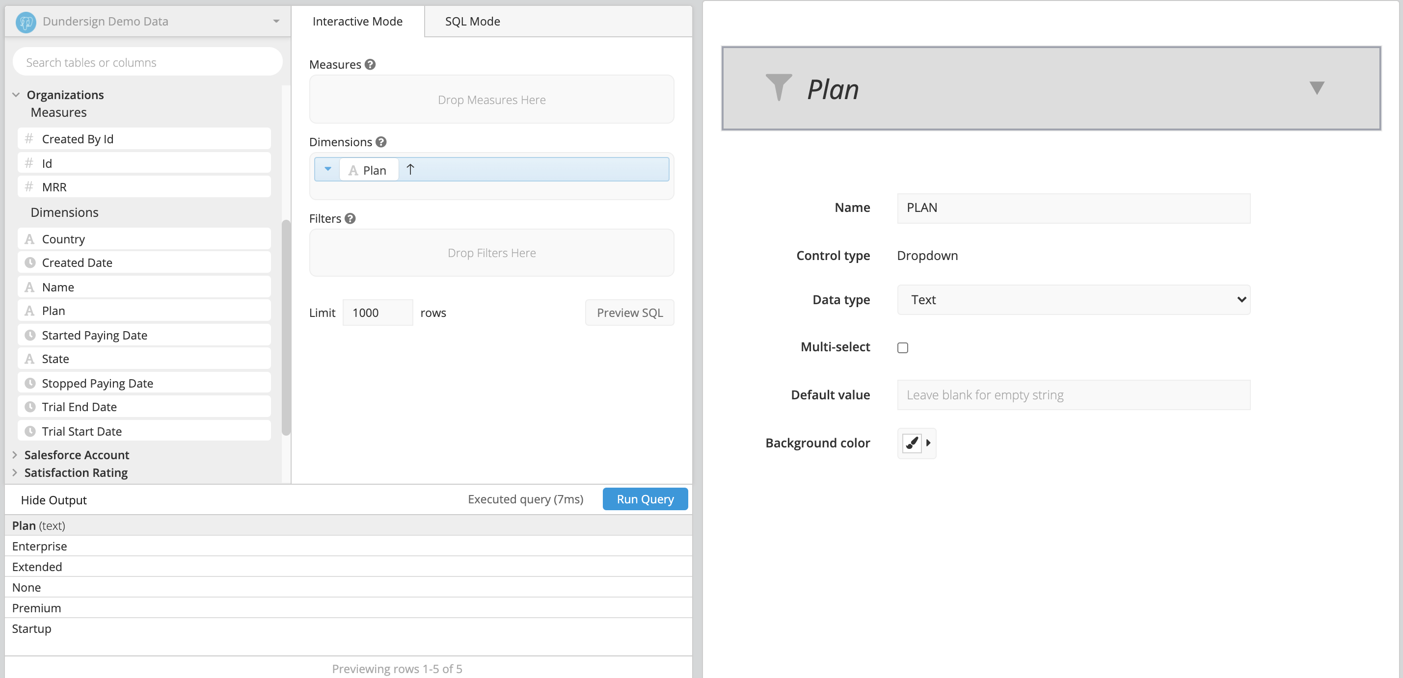 Set up the Dropdown Control by creating a chart in Data Explorer