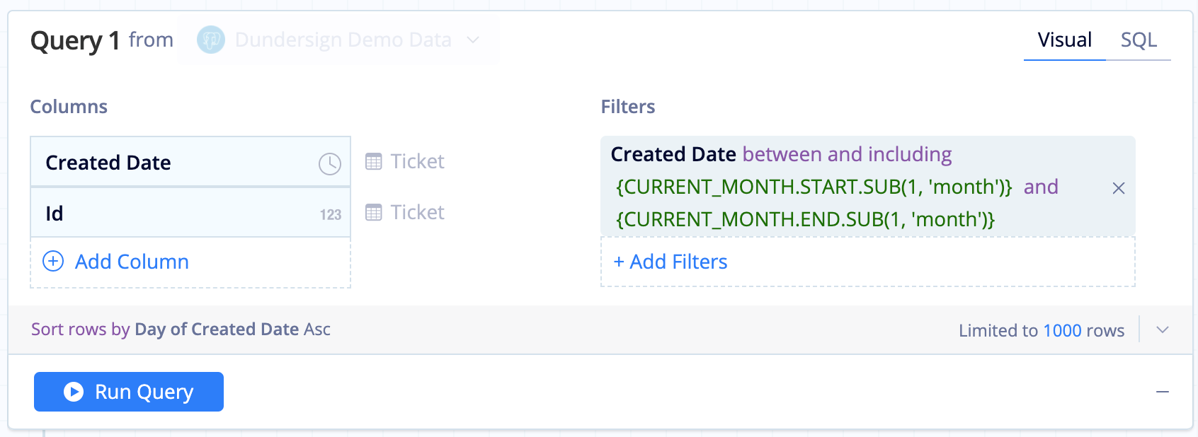 Use columns from the Visitors table to create the first Query