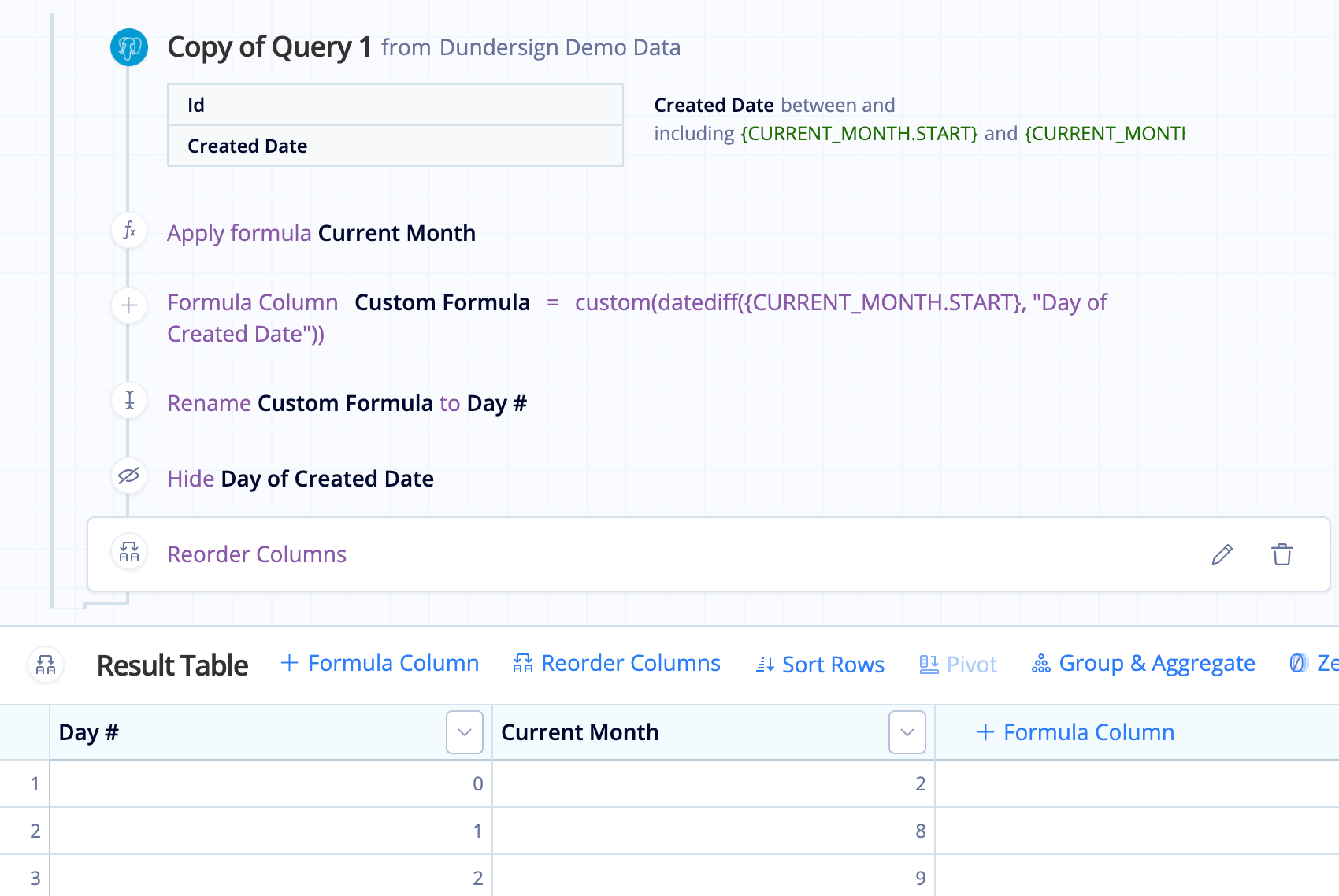 List of Actions applied to Copy of Query 1