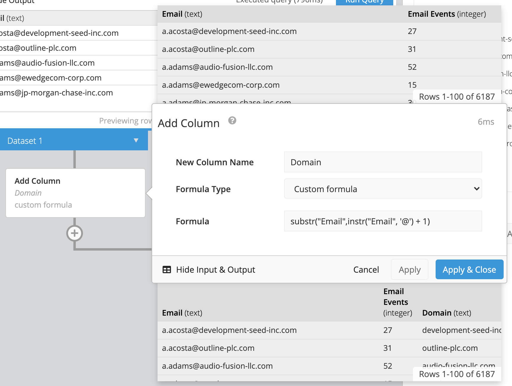 Extract the domain from the emails