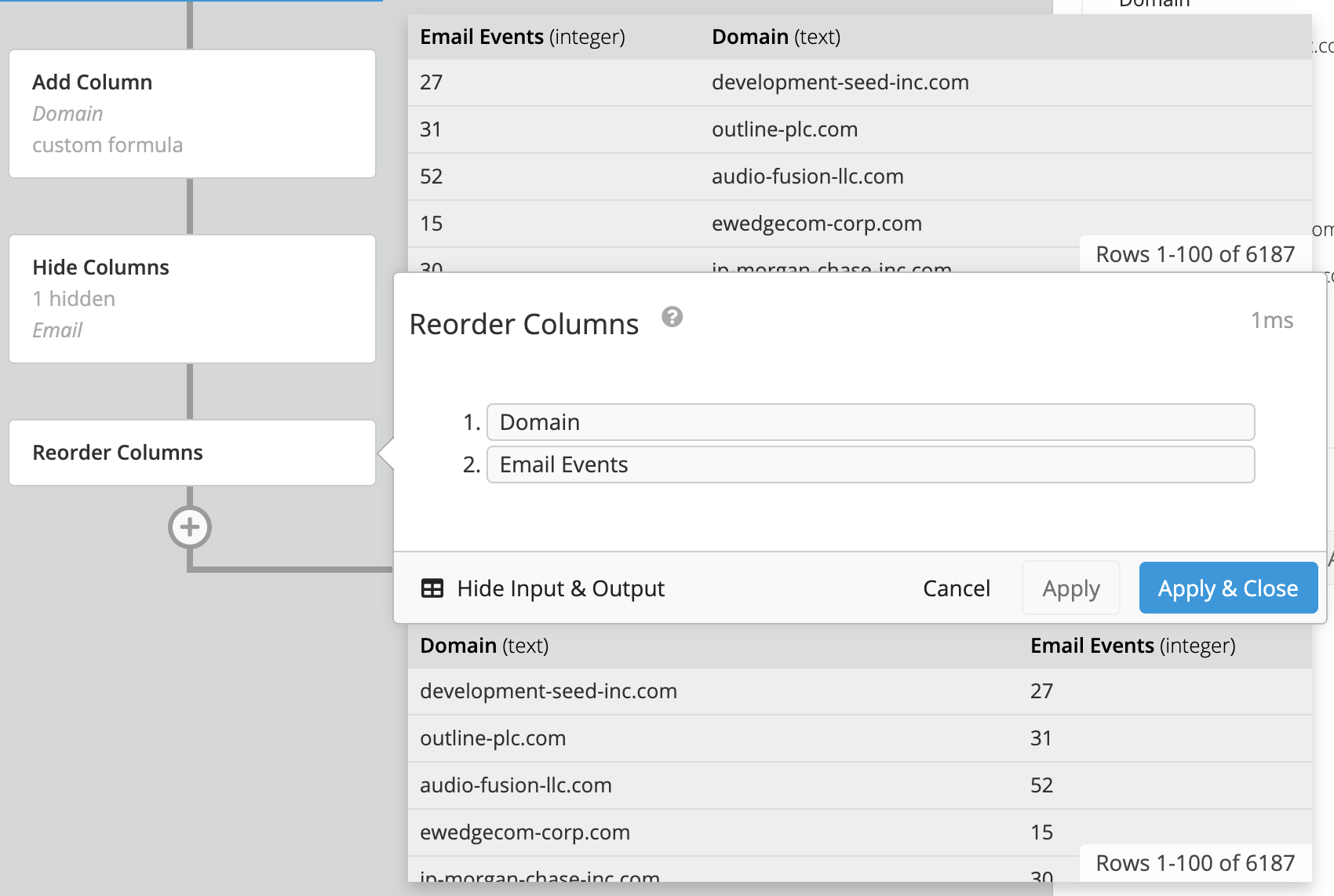 Reorder Columns to order Domain first