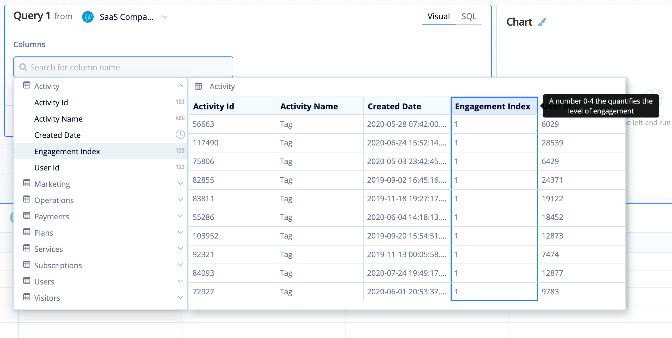 Hover over the column in the table preview in Visual Mode to view your description