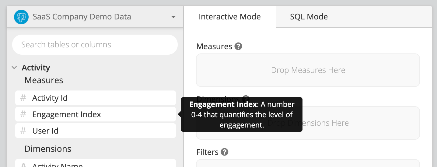 Hover over the table in Interactive Mode to view your description