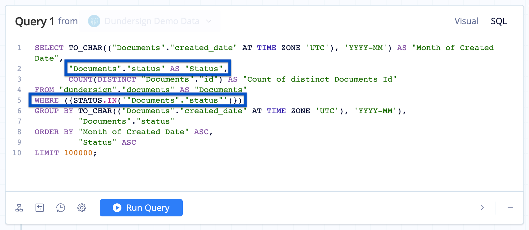 Select the column to be filtered in your SQL Mode query