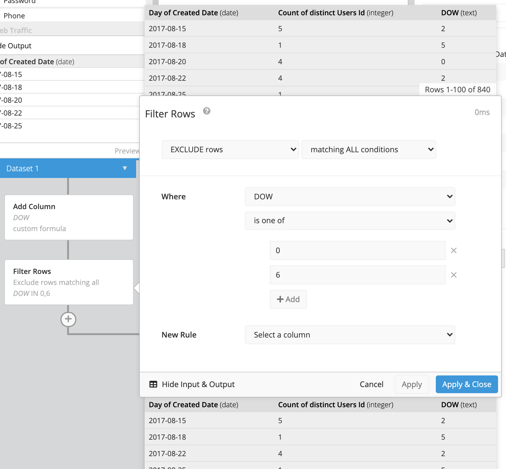 Filter rows in the Pipeline