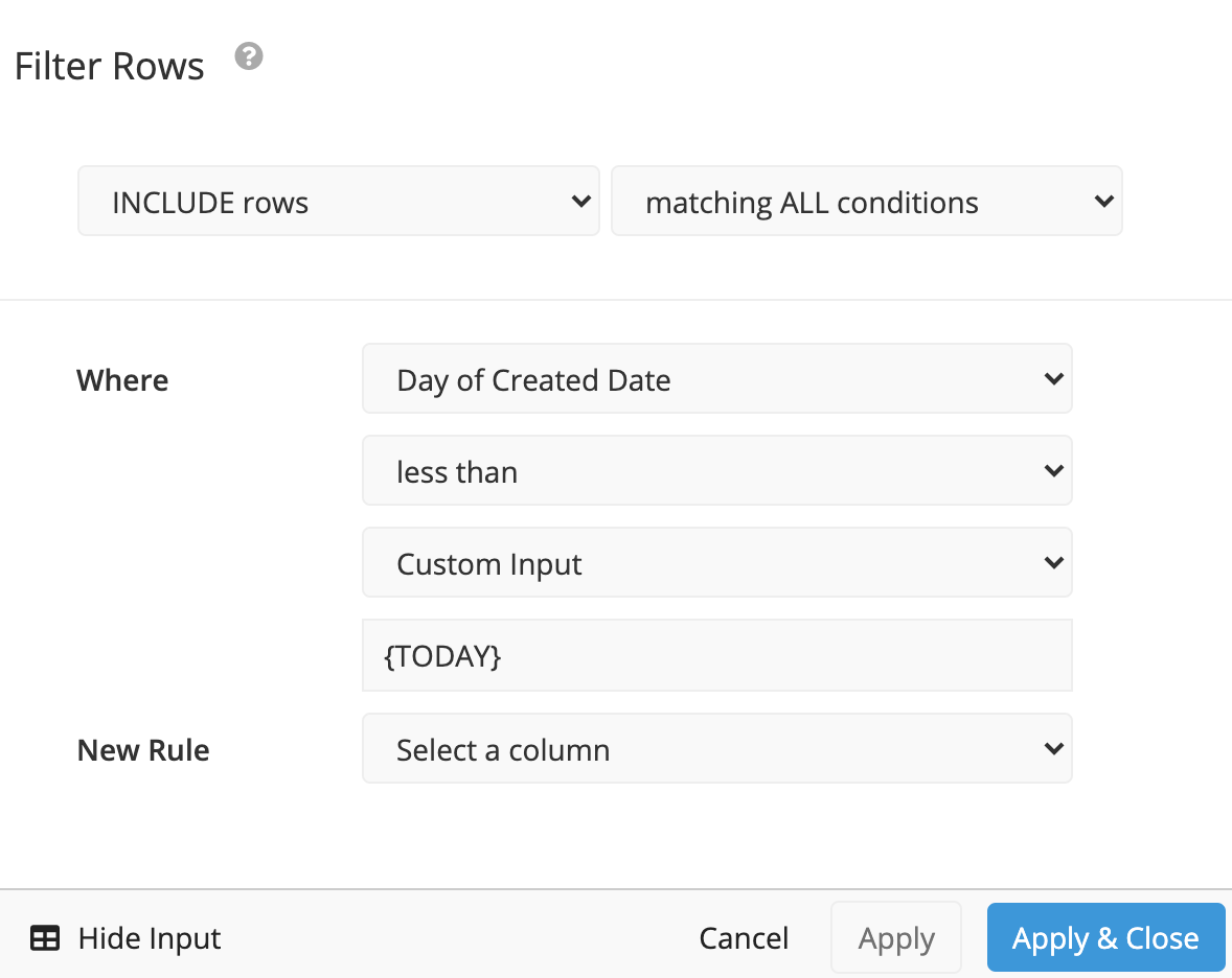 Filter Rows using Relative Date Variables