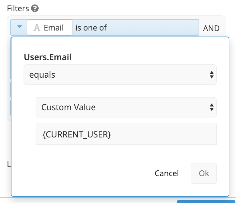 Filter using {CURRENT_USER} variable in Data Explorer