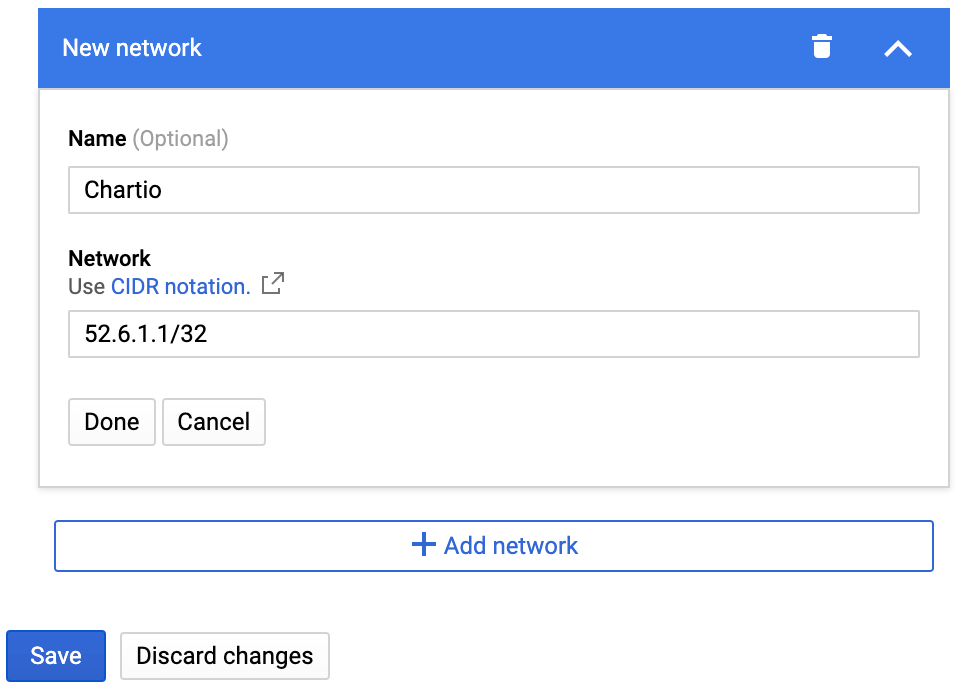 Enter Chartio's IP information