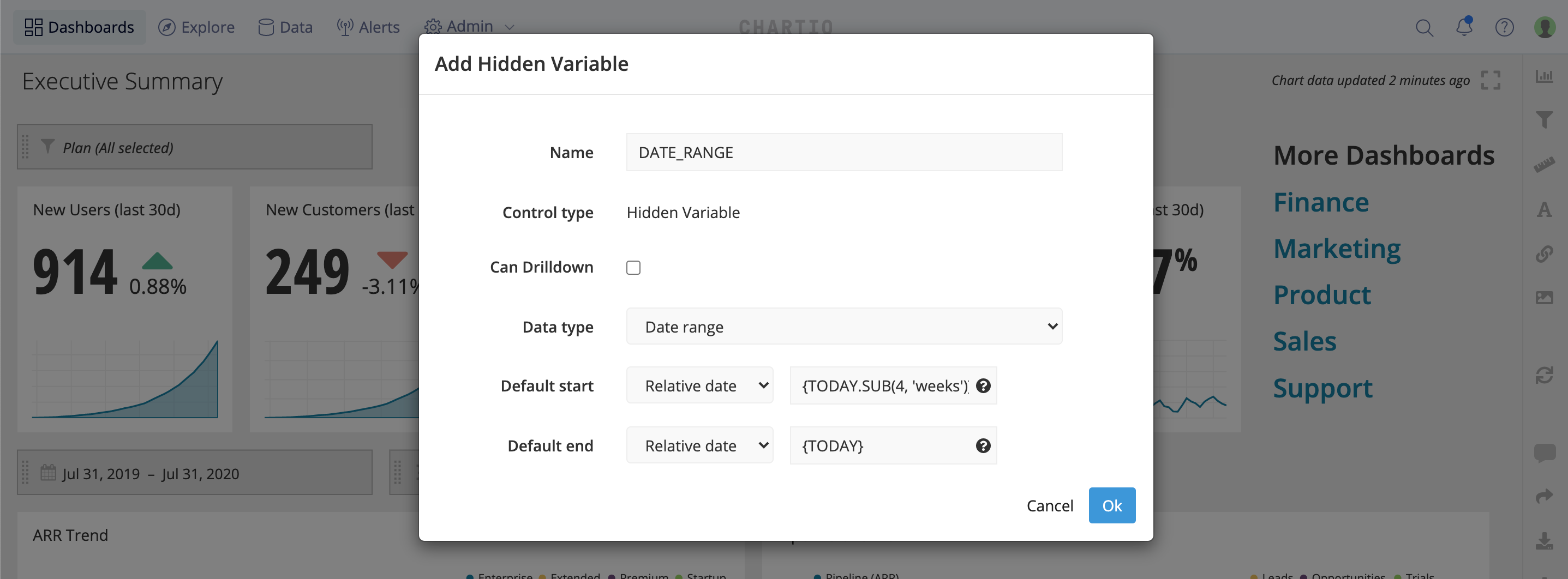 Hidden Variable settings modal