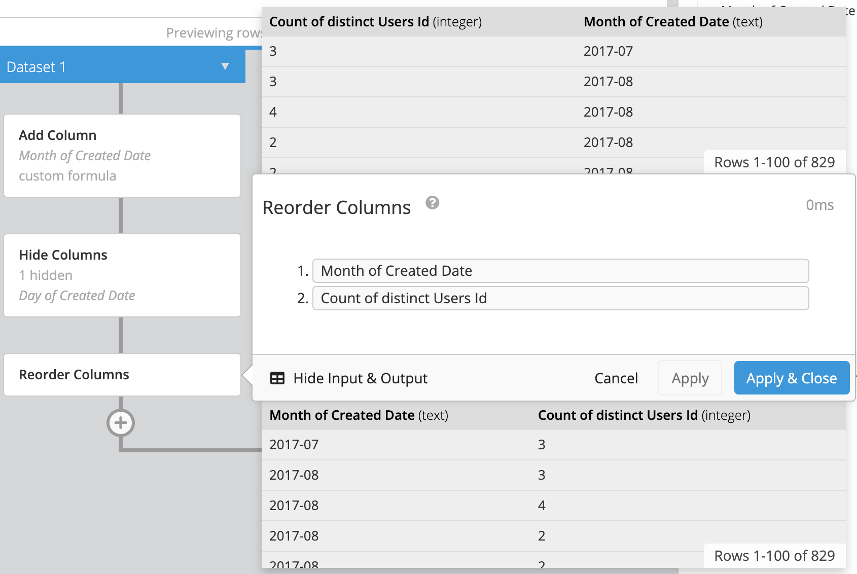 Hide and reorder columns