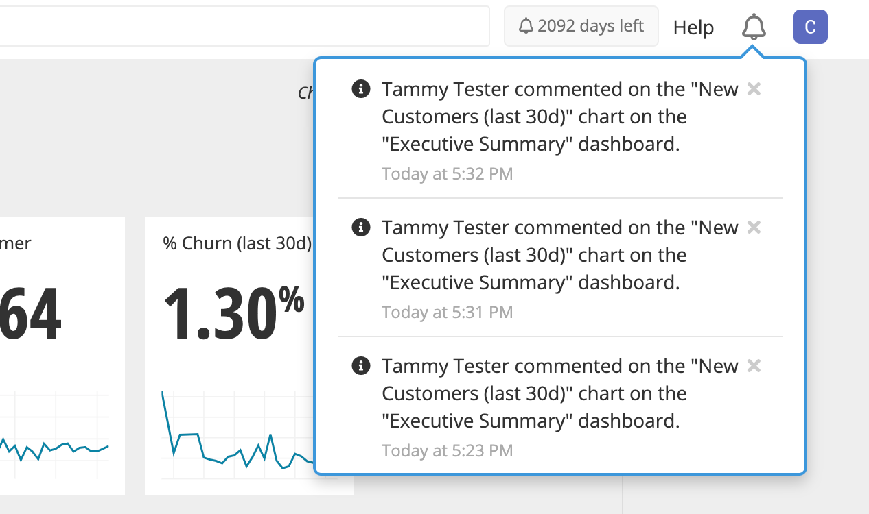 In-app chart comment notifications