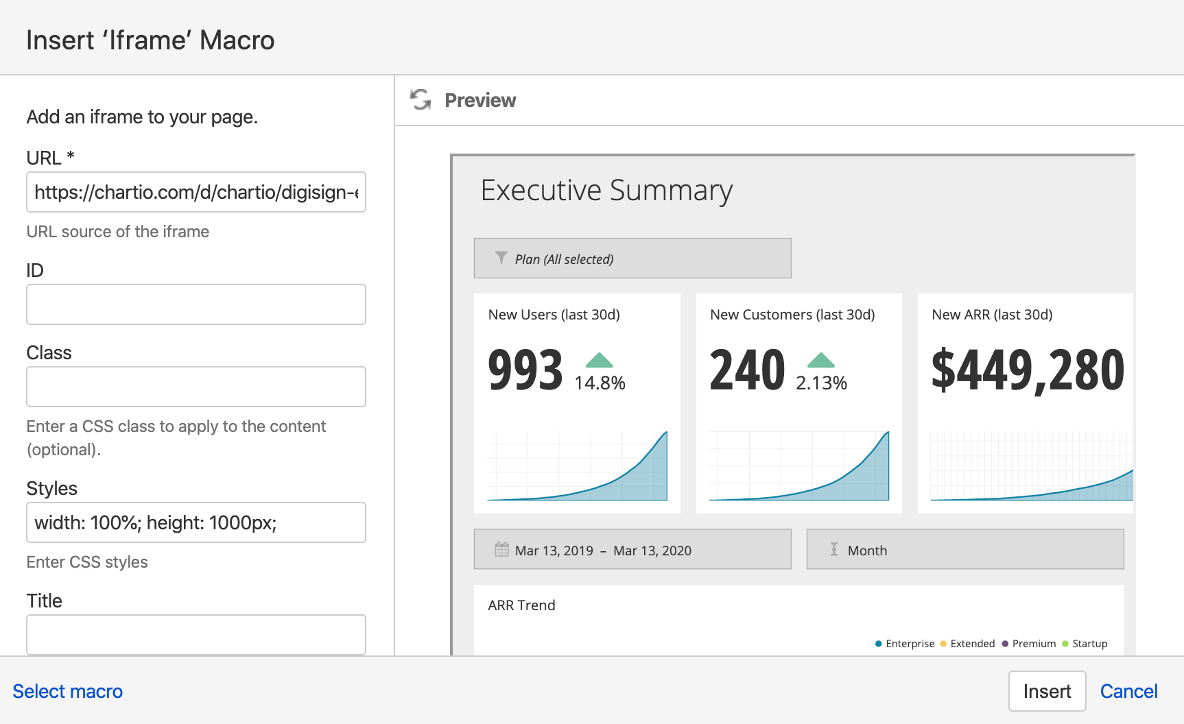 iFrame Chartio dashboard