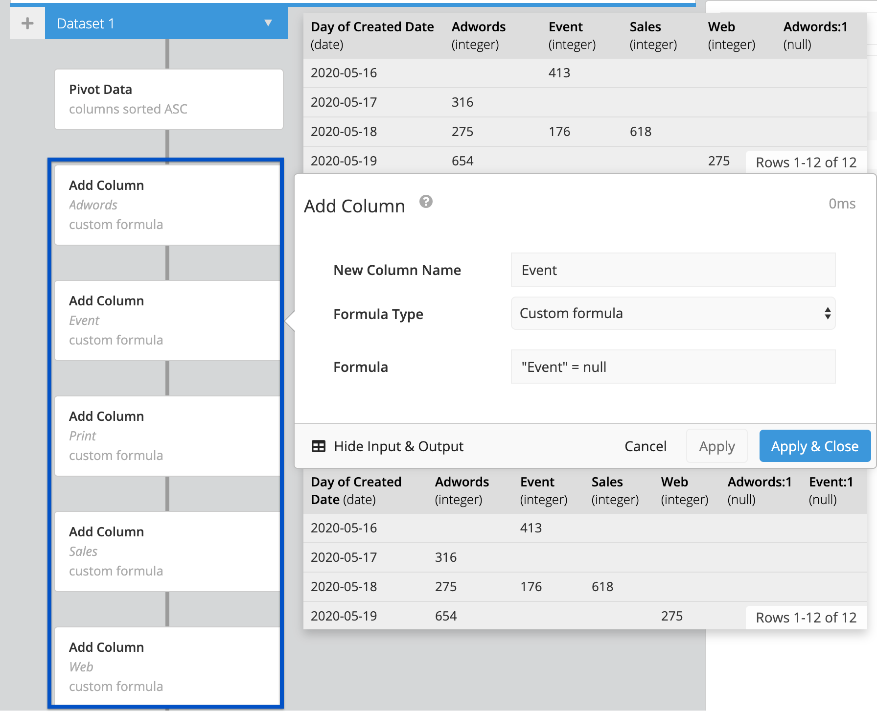 Add new columns for each distinct value