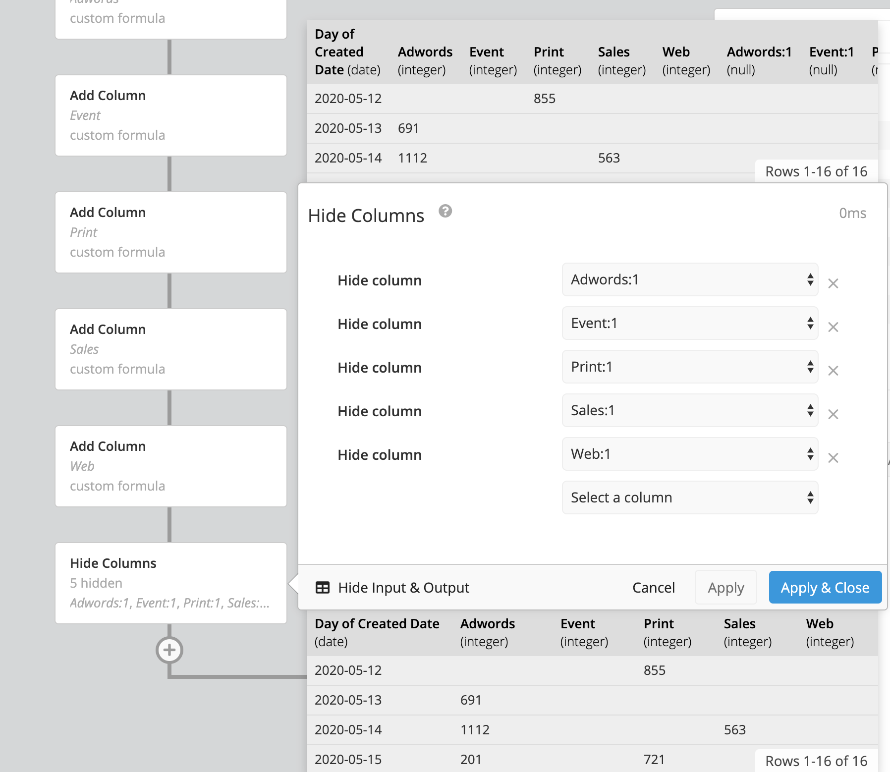 Hide duplicate columns marked with :1