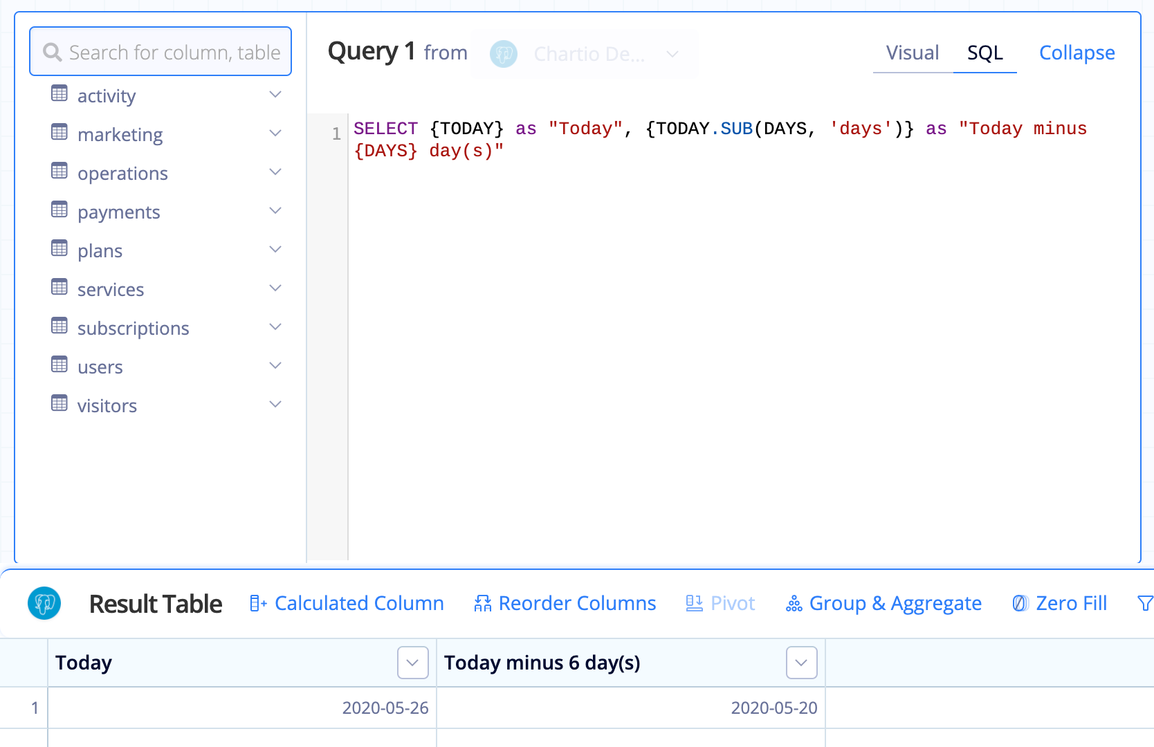 Control in a datetime function - Visual SQL