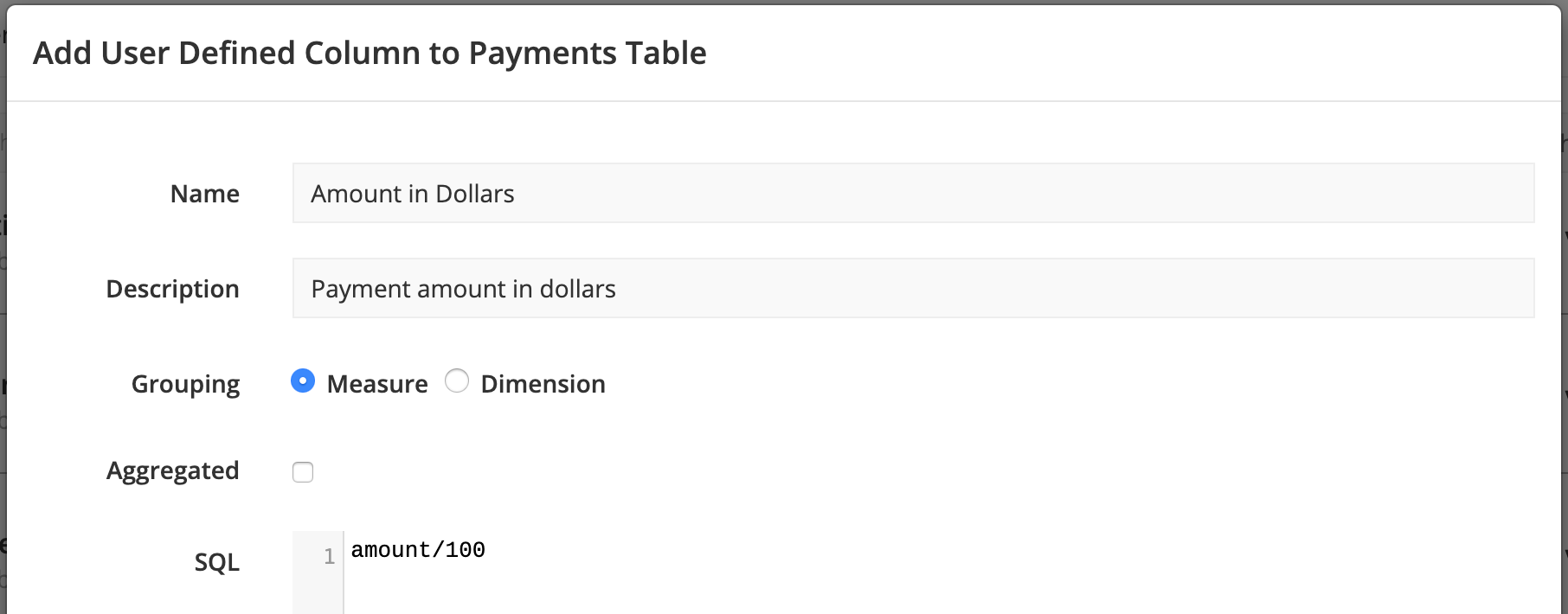 Define your column using SQL