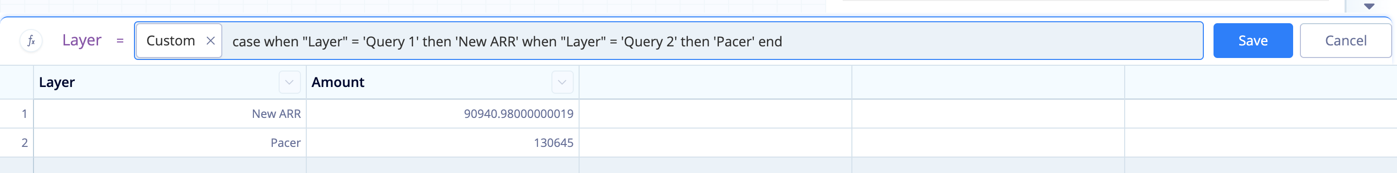 Rename the Layer column values with a CASE statement