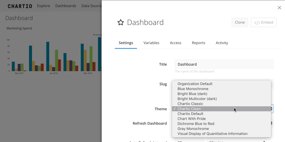 Pick a theme from Dashboard Settings