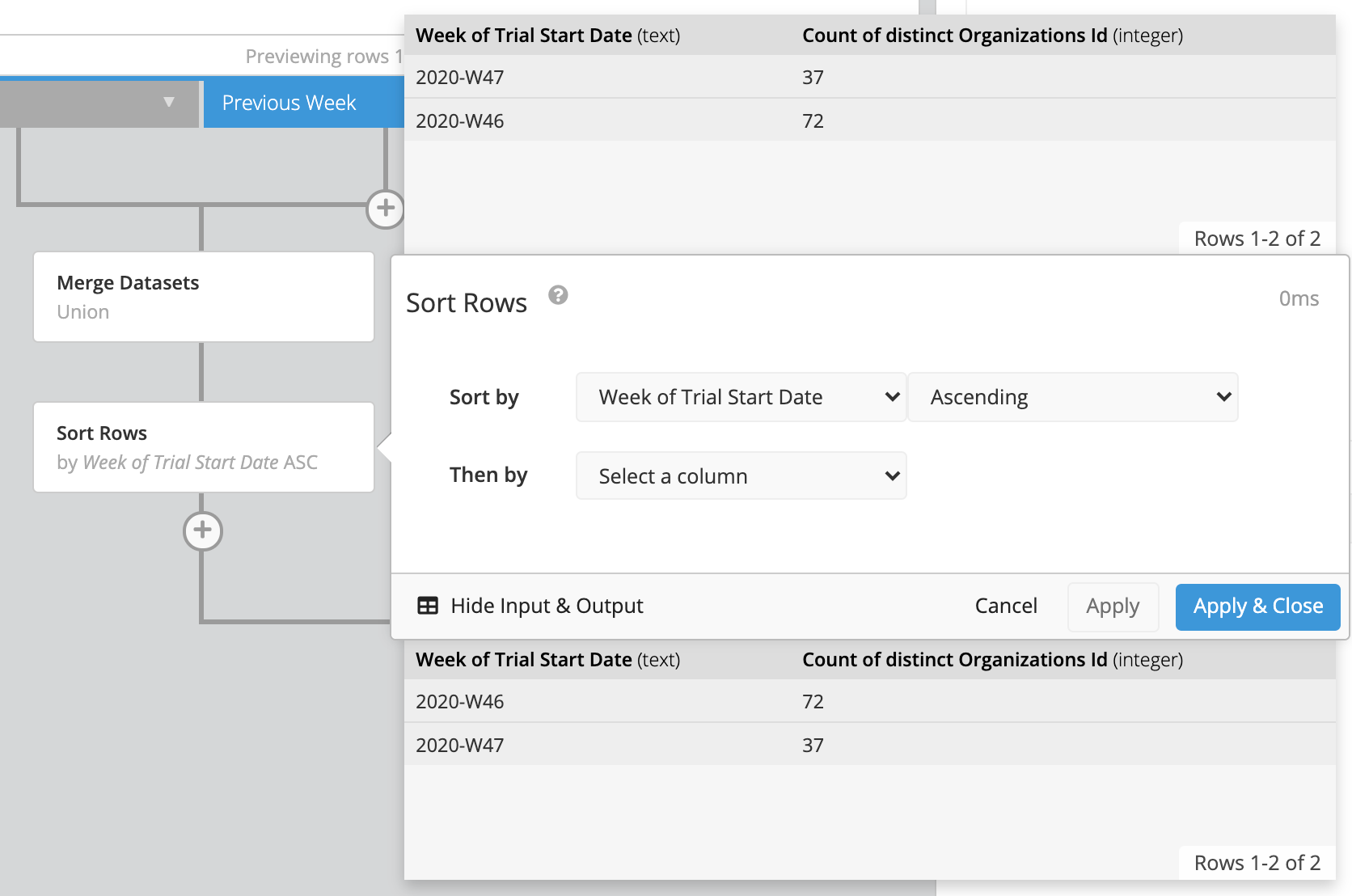 Sort Rows to reorder columns