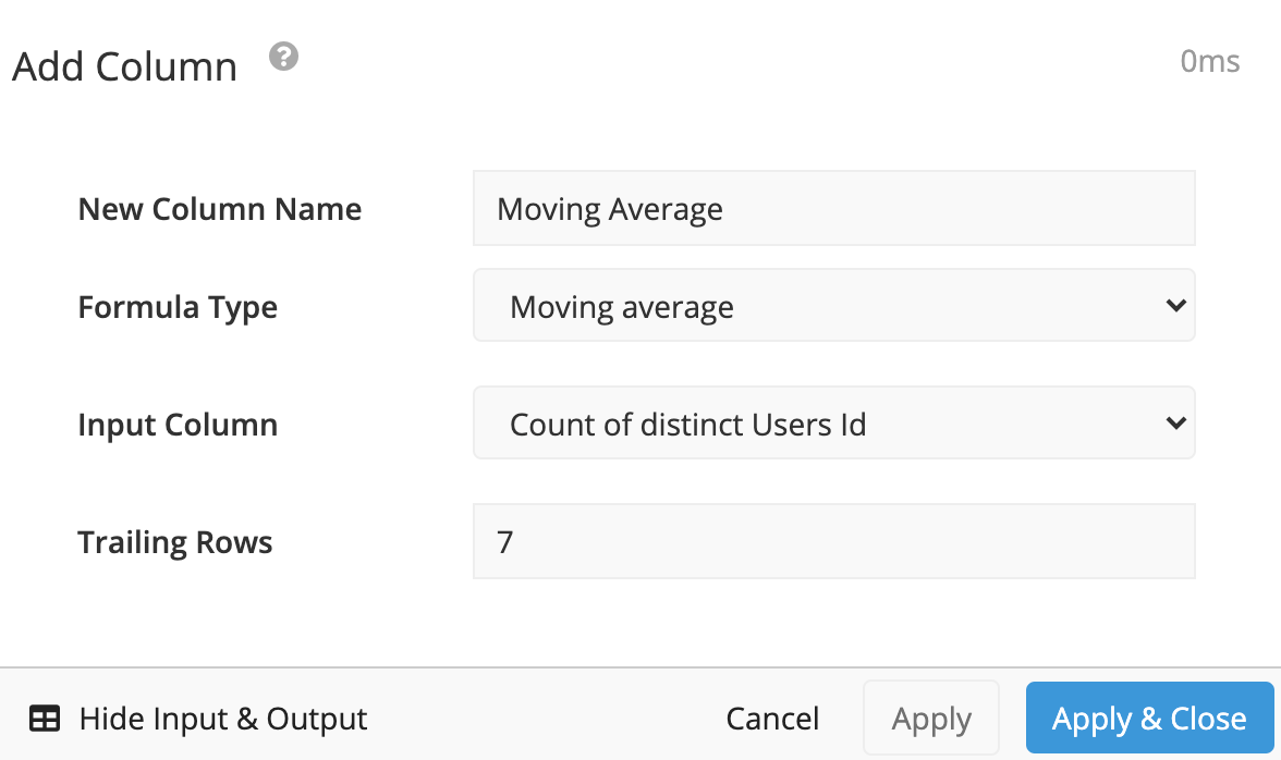 Add Column in Pipeline to define Moving average