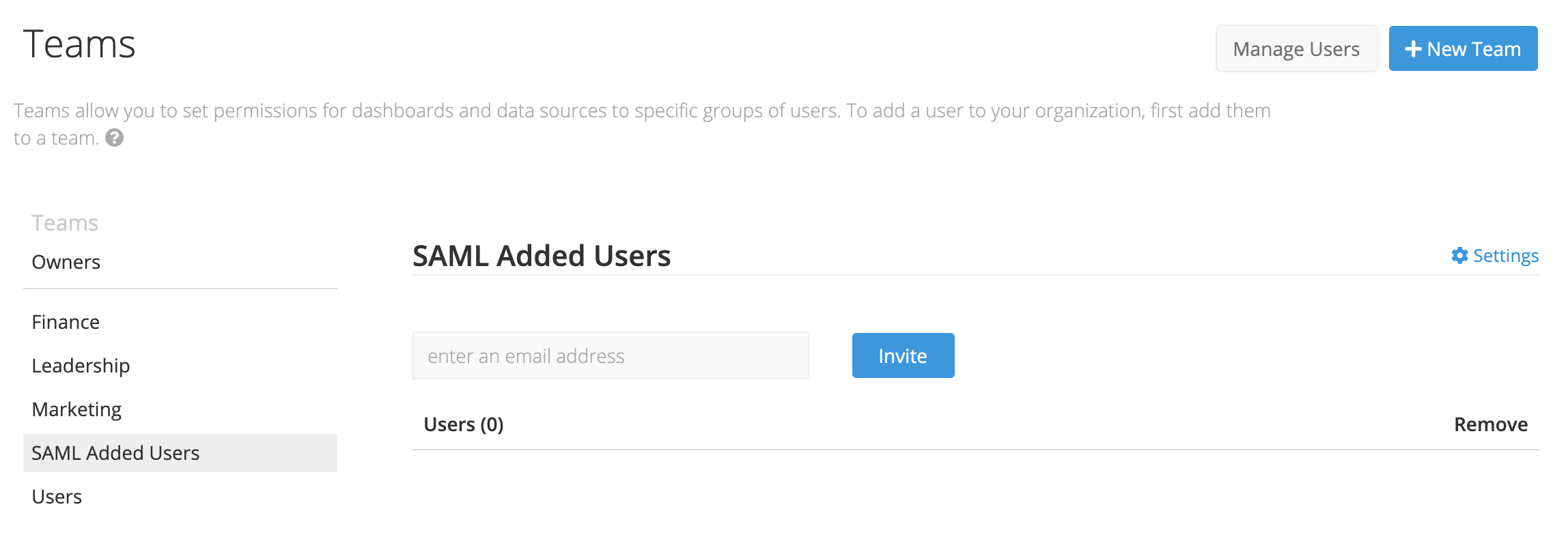 SAML Added Users Team in the Teams list