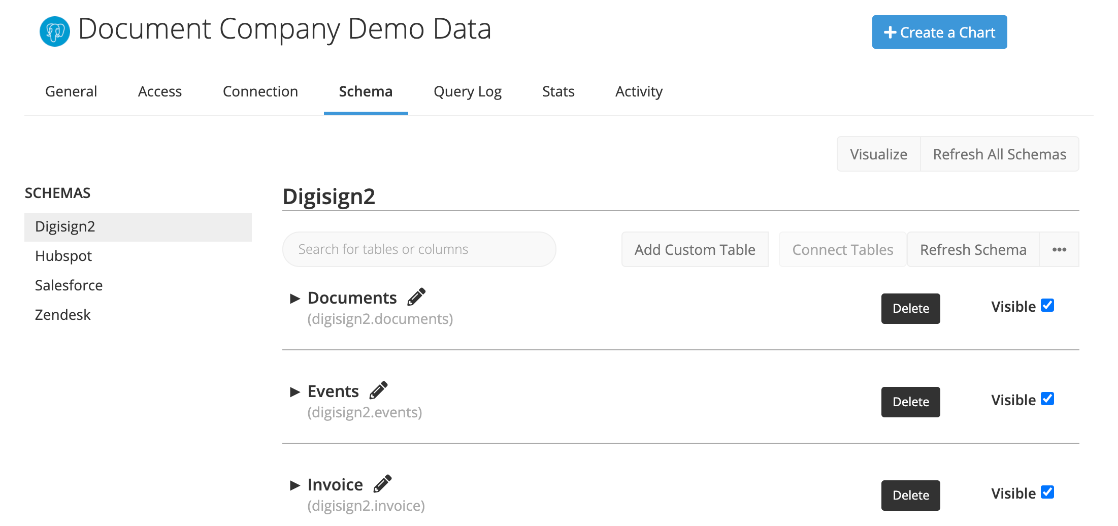 Click the Schema tab under data source settings