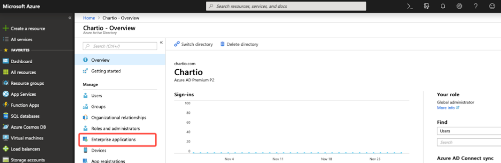 Click Enterprise applications in Azure