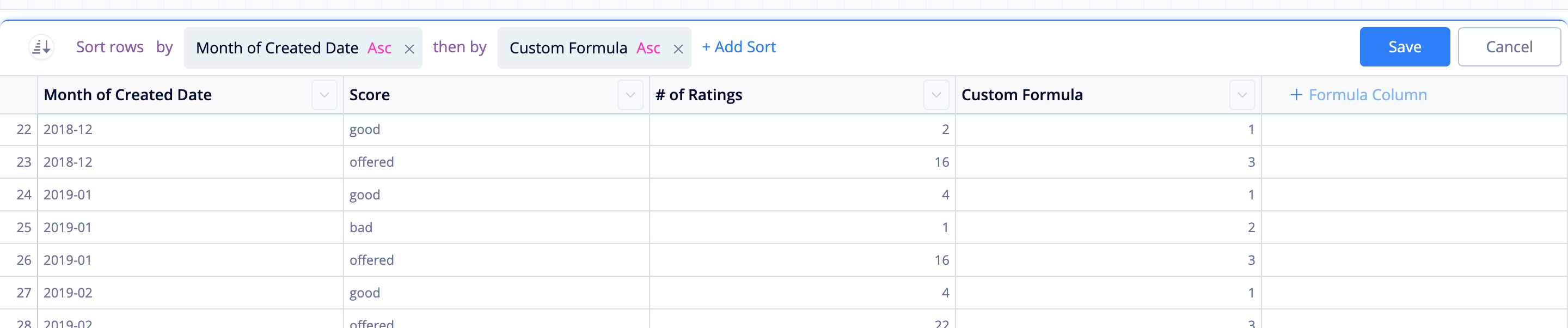 Sort by the temporary sort order column